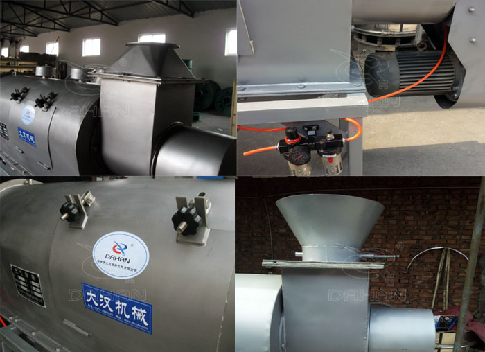 氣旋篩：電機，進料口，氣壓裝置等特寫圖片