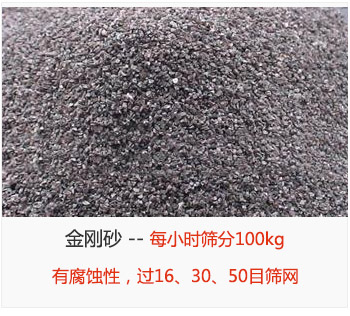 篩分金剛砂每小時100kg，有腐蝕性，過16、30、50目篩網