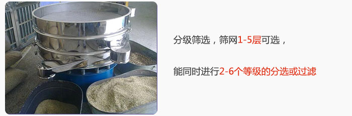 分級篩選，可篩1至5層篩網，能同時進行2至6個等級的分選或過濾