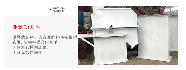 TD型斗式提升機驅動力小，無回料等特點展示圖。