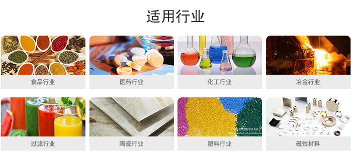 氣流篩粉機適用行業：食品，醫藥，化工，冶金，過濾，陶瓷，塑料，磁性材質等行業。